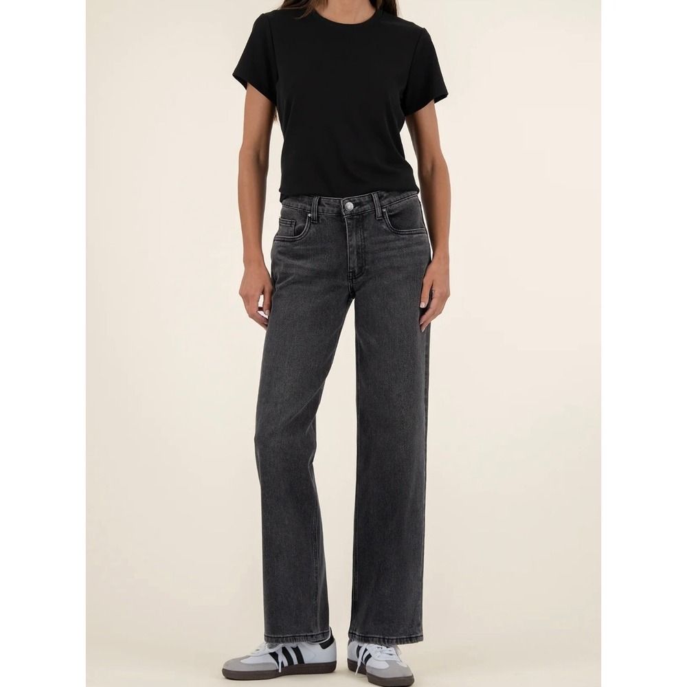 Kut from the Kloth Selena Baggy Straight Leg Low Rise Jeans Washed Black Denim 8